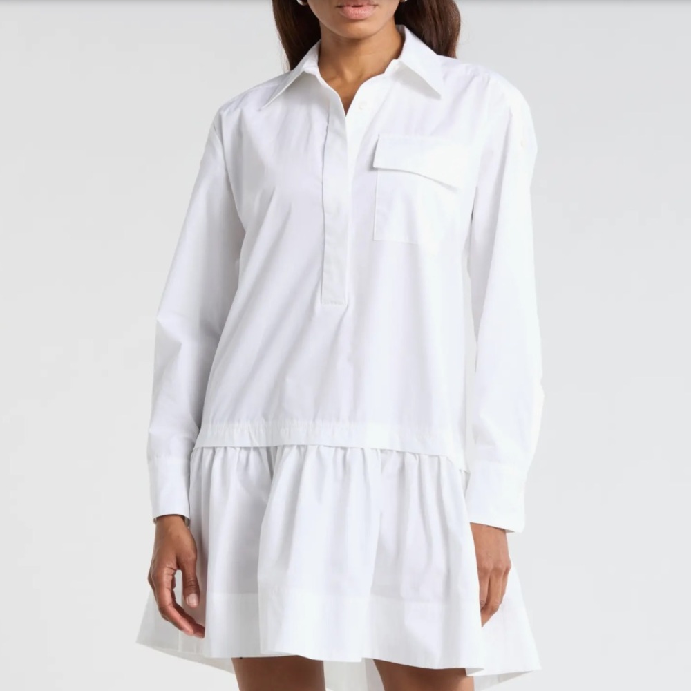 A.L.C. BROOKE LONG SLEEVE RUFFLE COTTON SHIRTDRESS**********SIZE: LARGE